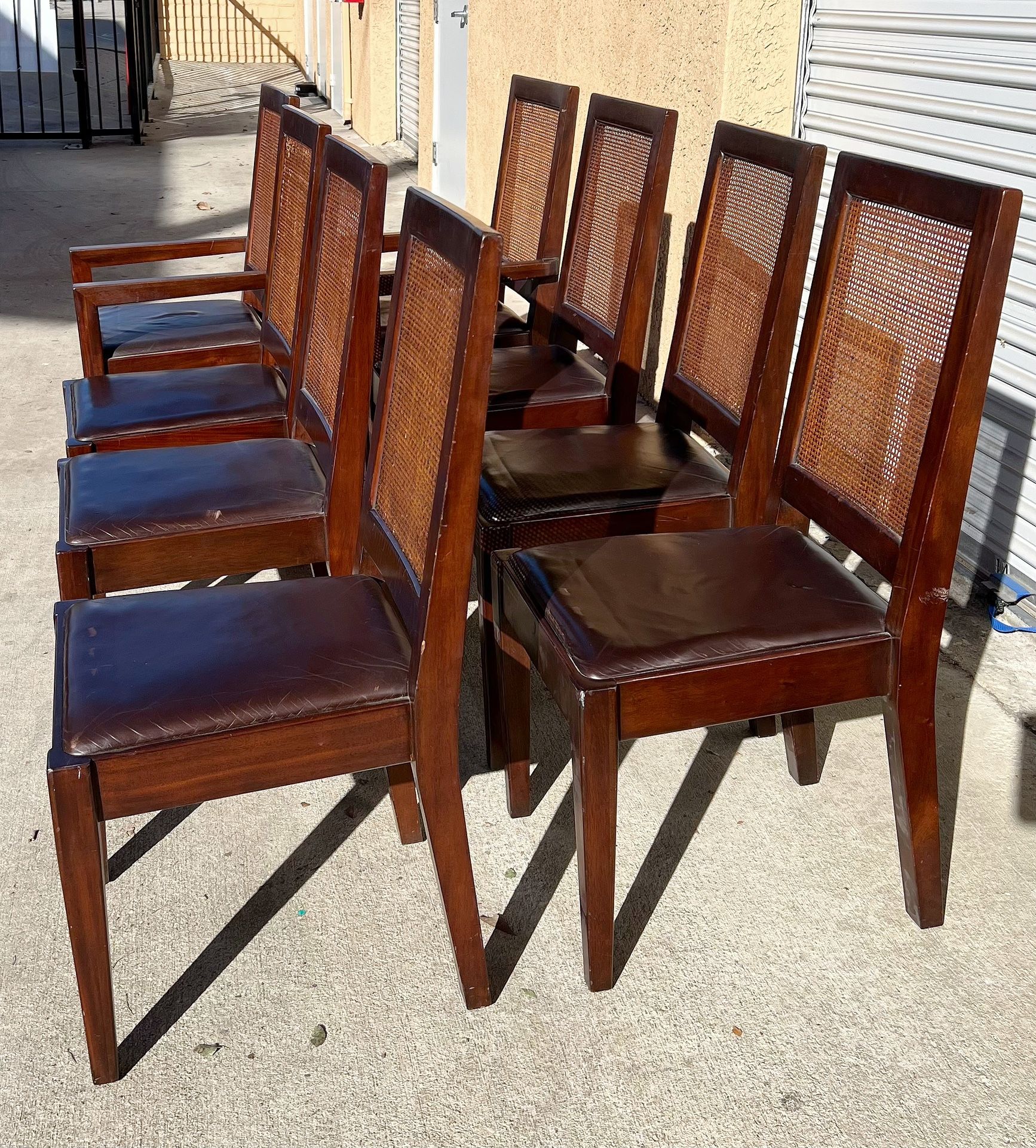 Set Of 8 Pottery Barn Mahogany Caned Back Dining Chairs 