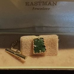 Sterling Silver Gold, Plated Tie Tack Bye “Dolan Bullock” With Emerald Pendant. 