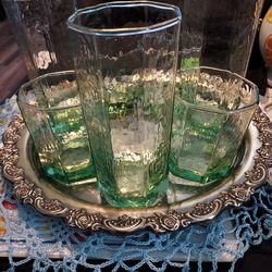 Vtg. Libby Chivalry Ice Green Tumblers and Juice Glasses