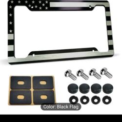 1pc USA Flag  frame, four-hole black, patriotic heavy duty aluminum, personalized car tag holder cover for front bumper, SUVs screws and caps