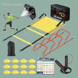 New X-UMEUS 20ft Agility Ladder Speed Training Set – Hurdles, Cones, Parachute