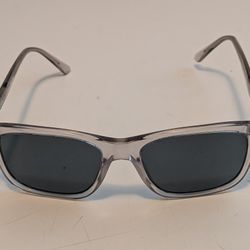 This is a pair of Prada PR18WS in the grey crystal frame and blue lenses. 