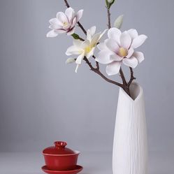 White Matte Flower Vase for Decor, W.Sealet Ceramic Vase for Flowers 9 Inch Modern Home Decor Simple Vase for Wedding Centerpieces, Living Room, Kitch