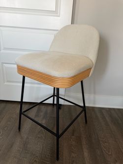 Modern Ribbed Wood Counter Stools - Textured Cream (Set of 3, Like New!)