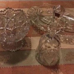 Lots of 3 beautiful old etched/embossed glass pieces