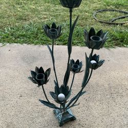 Vintage Green Metal Flower Candelabra 