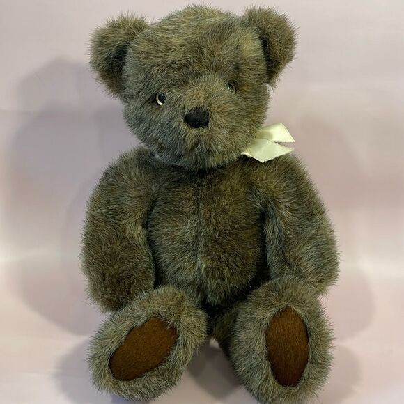 Vintage Binkley Large Teddy Bear w Cream Bow 17" long Excellent Used Condition