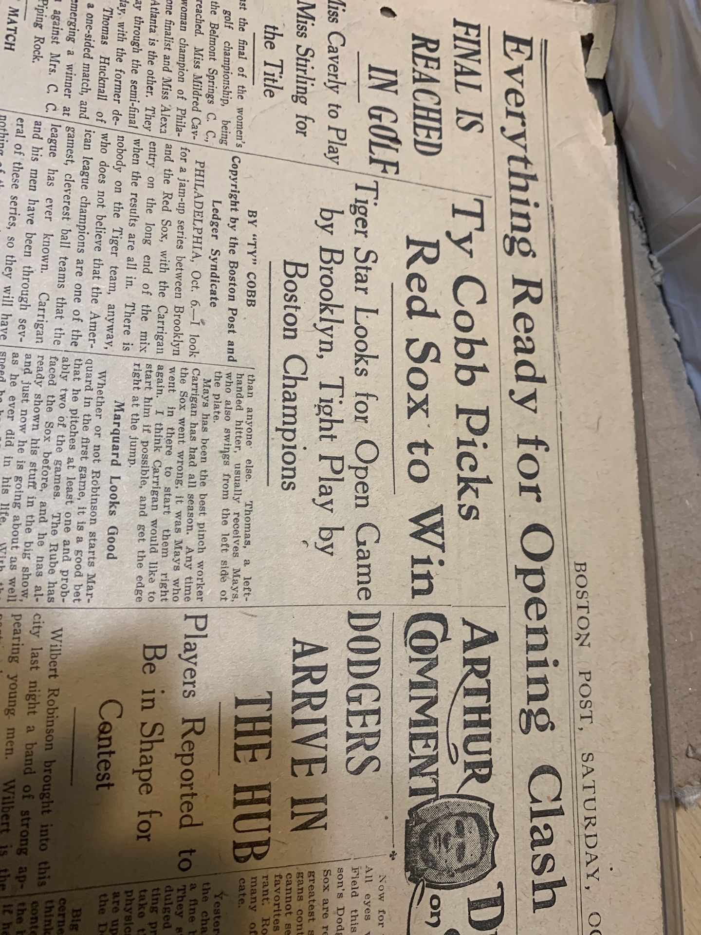 THE BOSTON POST 1912 BOSTON RED SOX’s CHAMPIONS