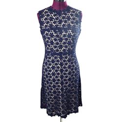 Elie Tahari ophelia navy blue lace overlay sleeveless midi dress