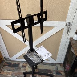 Rfiver Mobile TV Stand for 23-60 Inch LCD LED Flat/Curved Panel Screen TVs up to 88 lbs, Rolling TV Stand with Adjustable Shelf & Tilt, Portable Floor