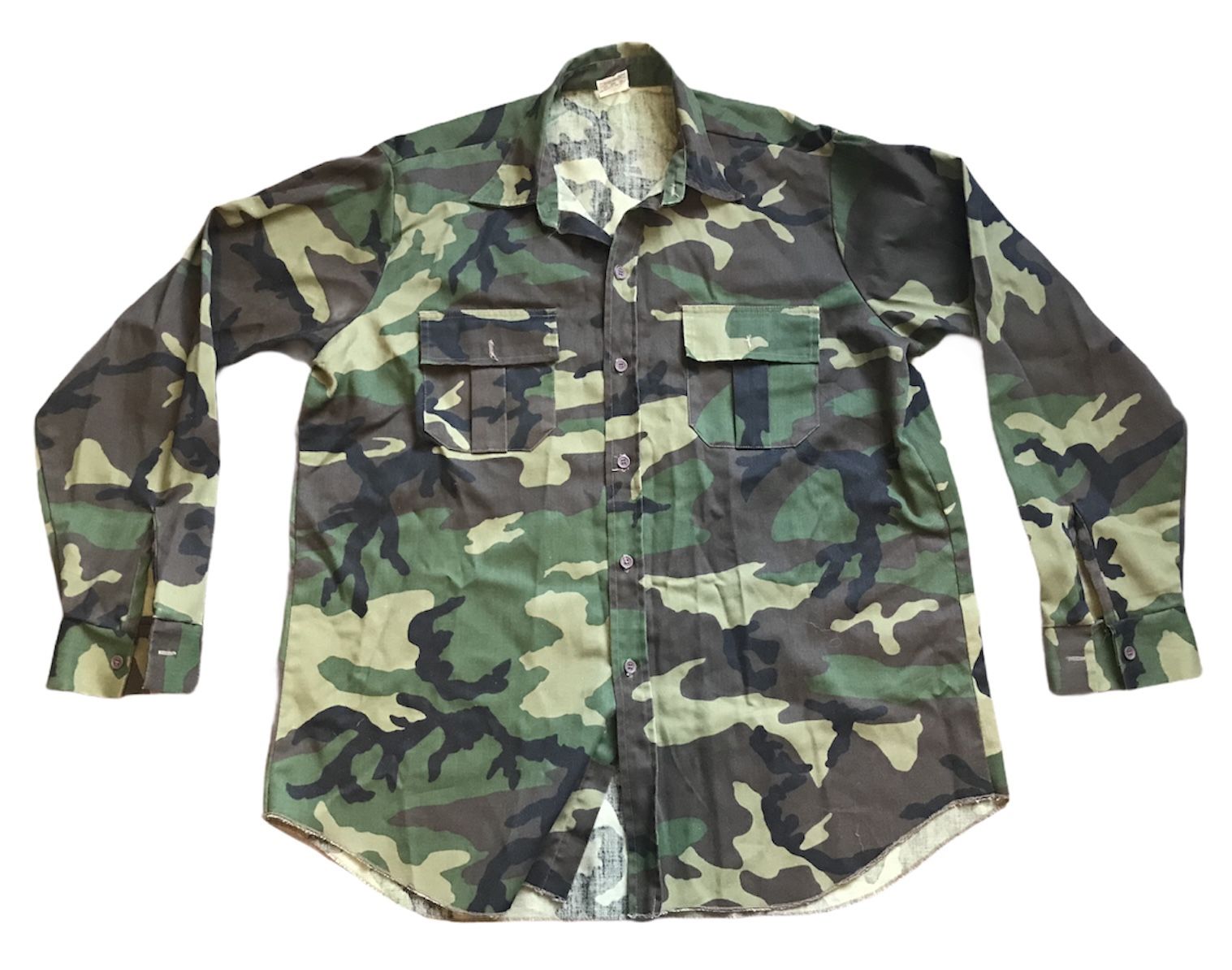 Military Style Army Button Up Camo Shirt Long Sleeve Large