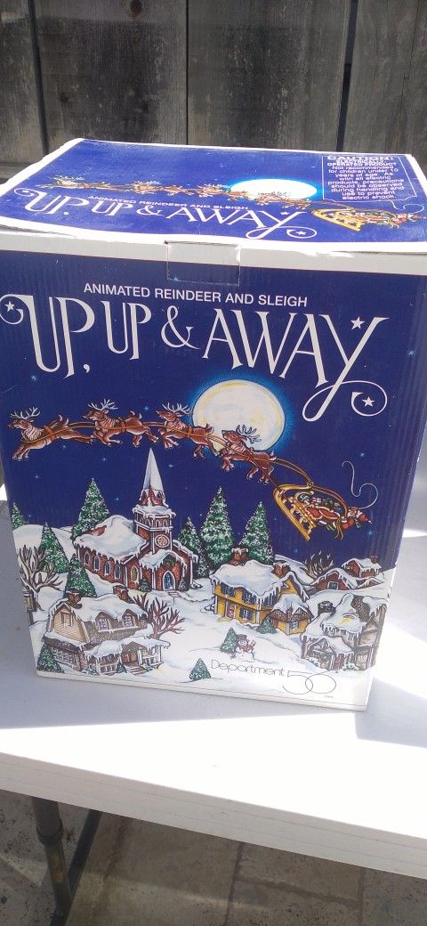 Vintage Department 56 Up, Up And Away Animated Santa And Sleigh Christmas Ornament 