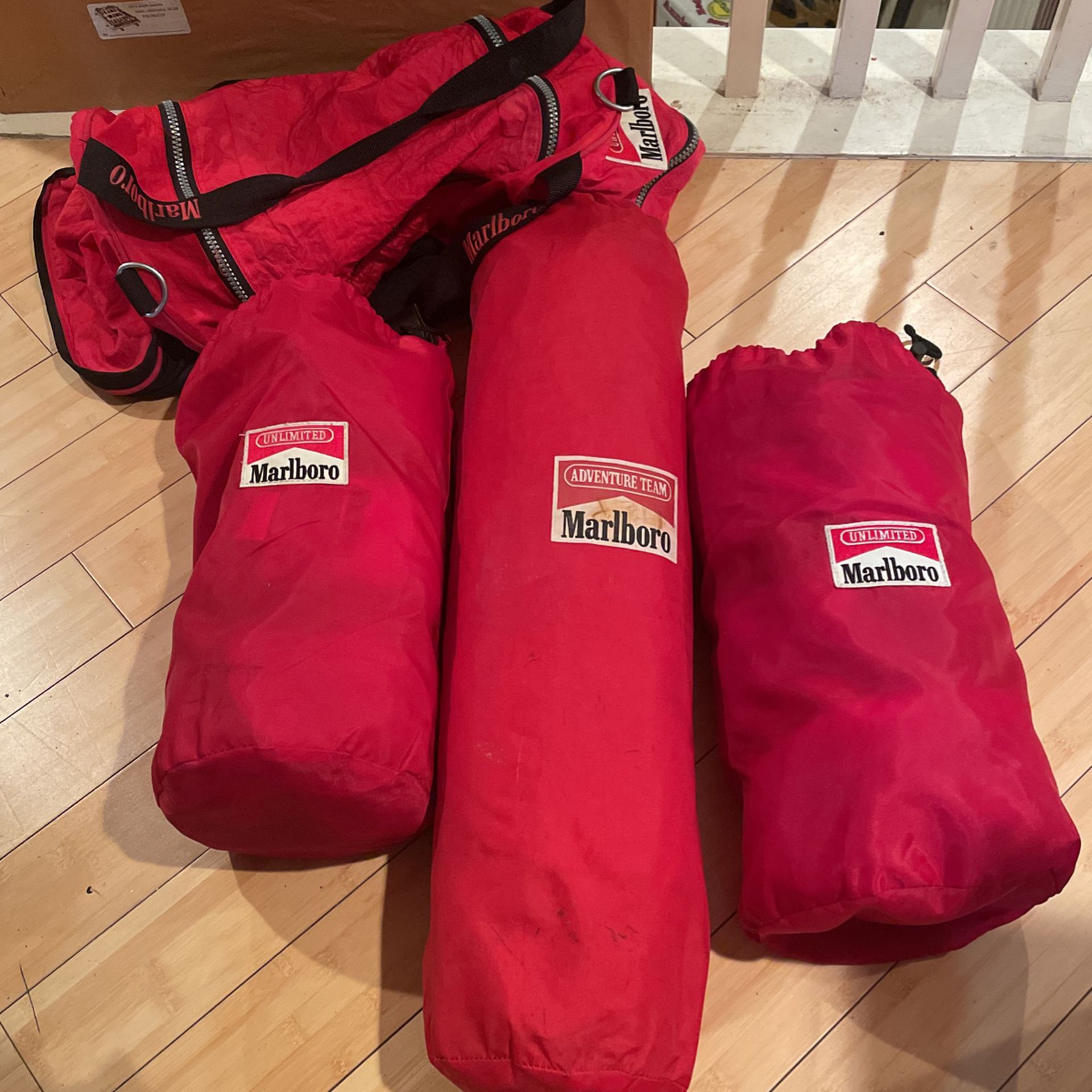 Marlboro Tent And Two Sleeping Bed And Duffel Bags All Tag With Marlboro Unlimited 