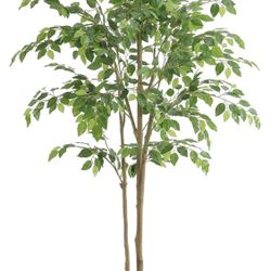 Tall Faux Ficus Tree - 5ft(60in) with Realistic Trunk and Smooth and Shiny Leaves.