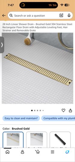 Kuaisailsk linear shower drain 28” brush gold