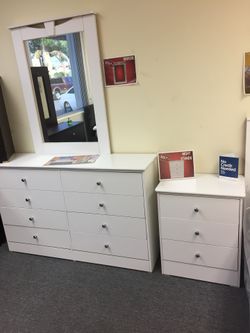 Mirror with dresser and nightstand