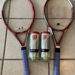 Set Of 2 Wilson Tennis Rackets And 6 Wilson Tennis Balls