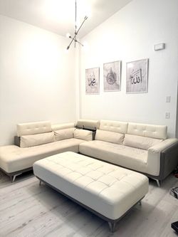White Leather Couches with Ottoman and storage