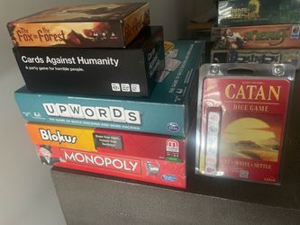 $5/each Family Board Games Monopoly/Upwords/Blokus/Catan Dice/Fox in the Forest/Cards Against Humanity