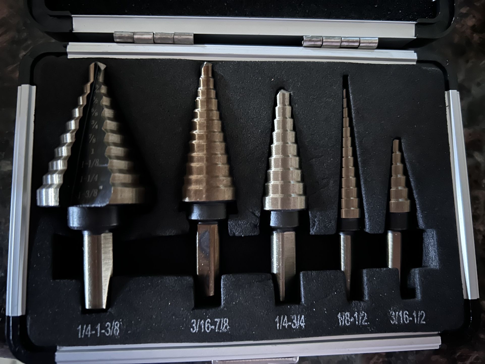 5pcs Cobalt Step Drill Bit Set - 50 Sizes, Titanium Coated Conical Cutters for Plastic/Wood/Metal, H