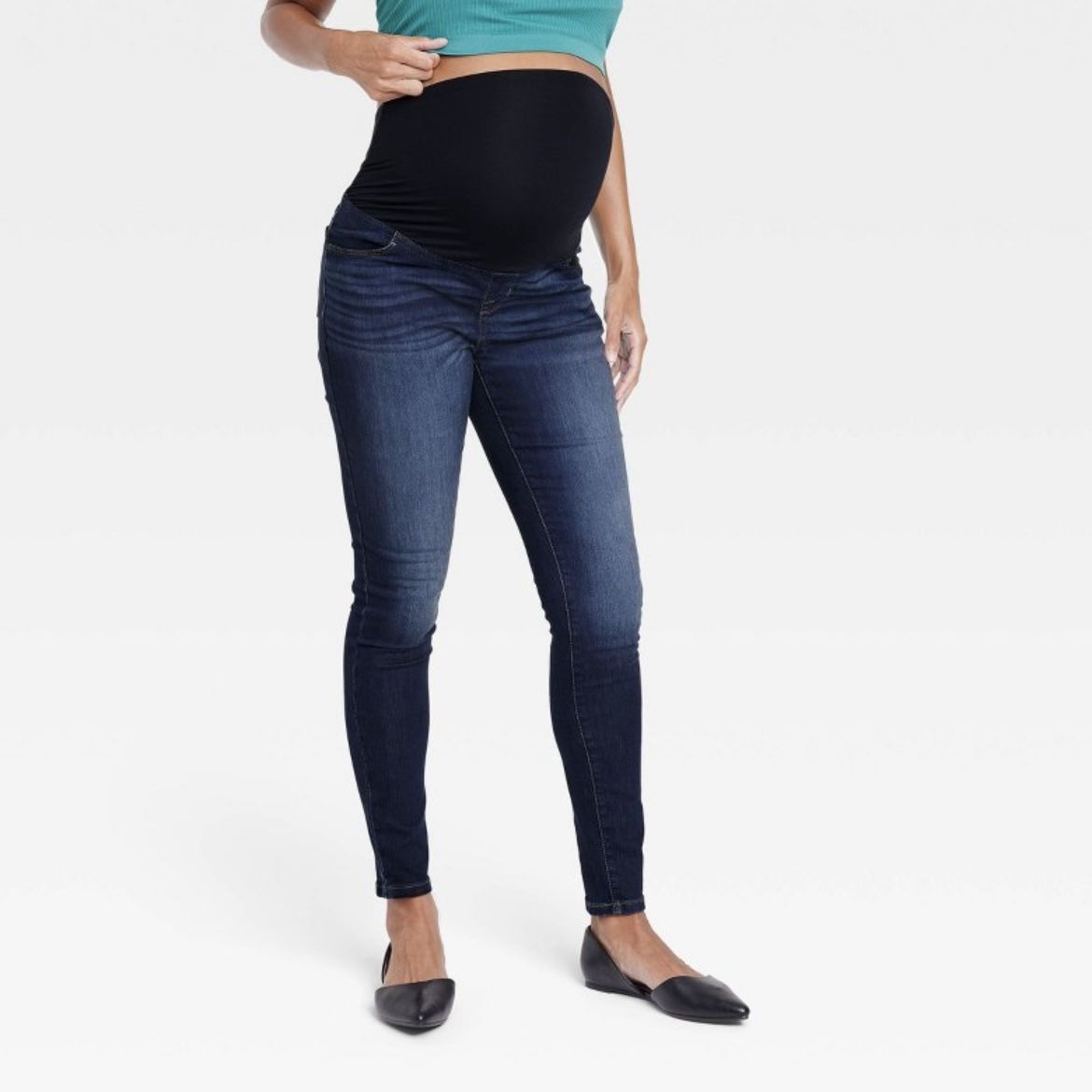 Ingrid Isabel Maternity Size 4 27R Skinny Jeans Pants Dark Wash Crossover Panel