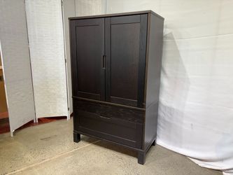 Espresso Colored Wood Armoire with Top Doors and Lower Drawers