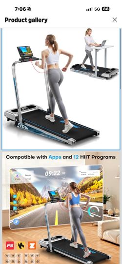 New in box! 5 in 1 Foldable Treadmill, 7.5 MPH Treadmills for Home with App Compatible, Treadmill with 10% Incline, 3.0HP Brushless Drive, Remote Cont