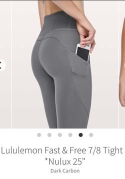 Lululemon Fast & Free 7-pockets biker tight 25” CARBON Grey Leggings Size 4 LIKE NEW
