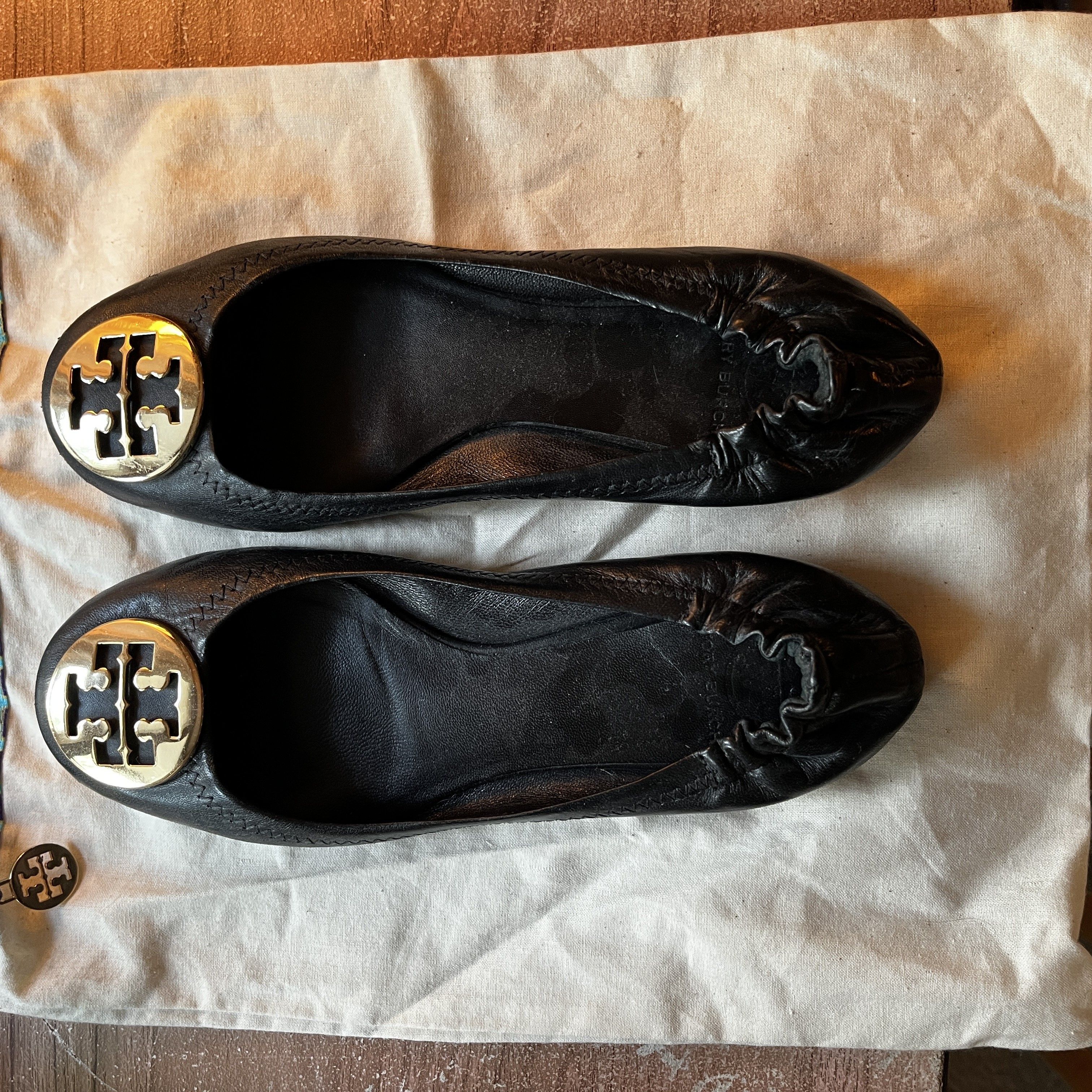 Tory Burch Black Leather Ballet Flats