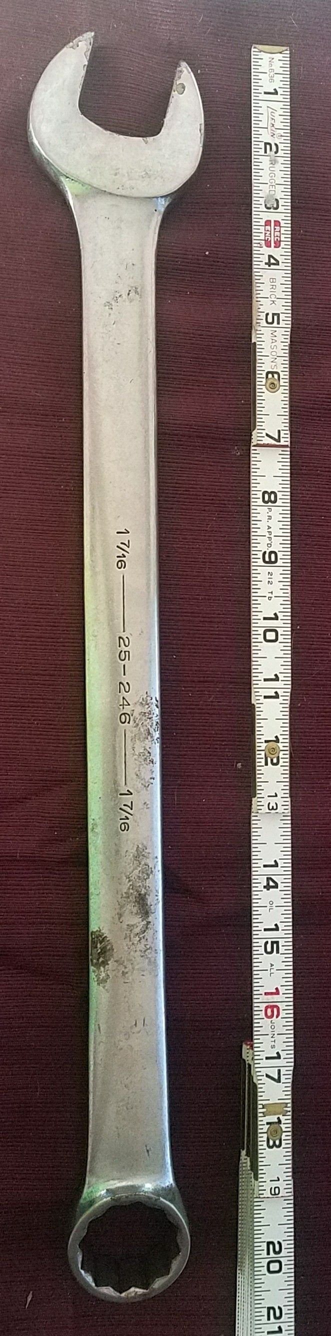 Armstrong 25-246. 12 Point 1-7/16 Satin Chrome Long Combination Wrench