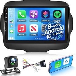8 Core 4+64G Android Car Radio for Jeep Renegade 2015 2016 2017 2018 2019 2020 - Wireless Carplay & Android Auto - 9 Inch Touchscreen Radio with DSP/H