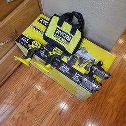 Ryobi 18V 'HP' 8 1/4" Table Saw, 1/2" Drill, 1/4" Hex Impact Driver, Batteries, Charger, Carry Bag