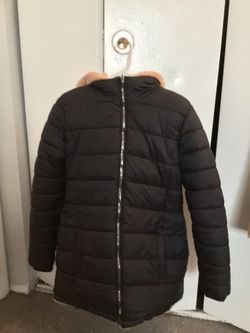 Black Leather Coat with Fur (Reversible) Size: Small