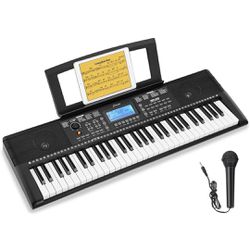 Donner DEK-610 Piano Keyboard, 61 Keys Digital Piano for Beginner/Professional, Electric Piano with Music Stand & Microphone, Supports MP3/USB MIDI/Ex