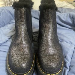 Dr. Martens metallic Chelsea gray Faux Fur Boot 