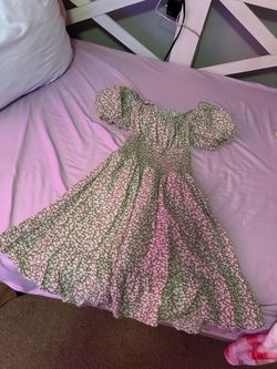 Sage Green Floral Puff Sleeve Smocked Mini Dress