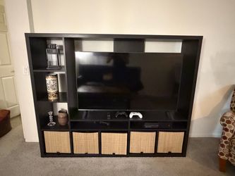 Large Black TV Entertainment Center with Storage – 72” Wide