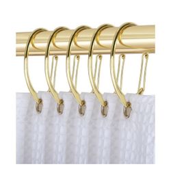 Rustproof Zinc Shower Curtain Hook Rings for Bathroom in Gold (12-Set)