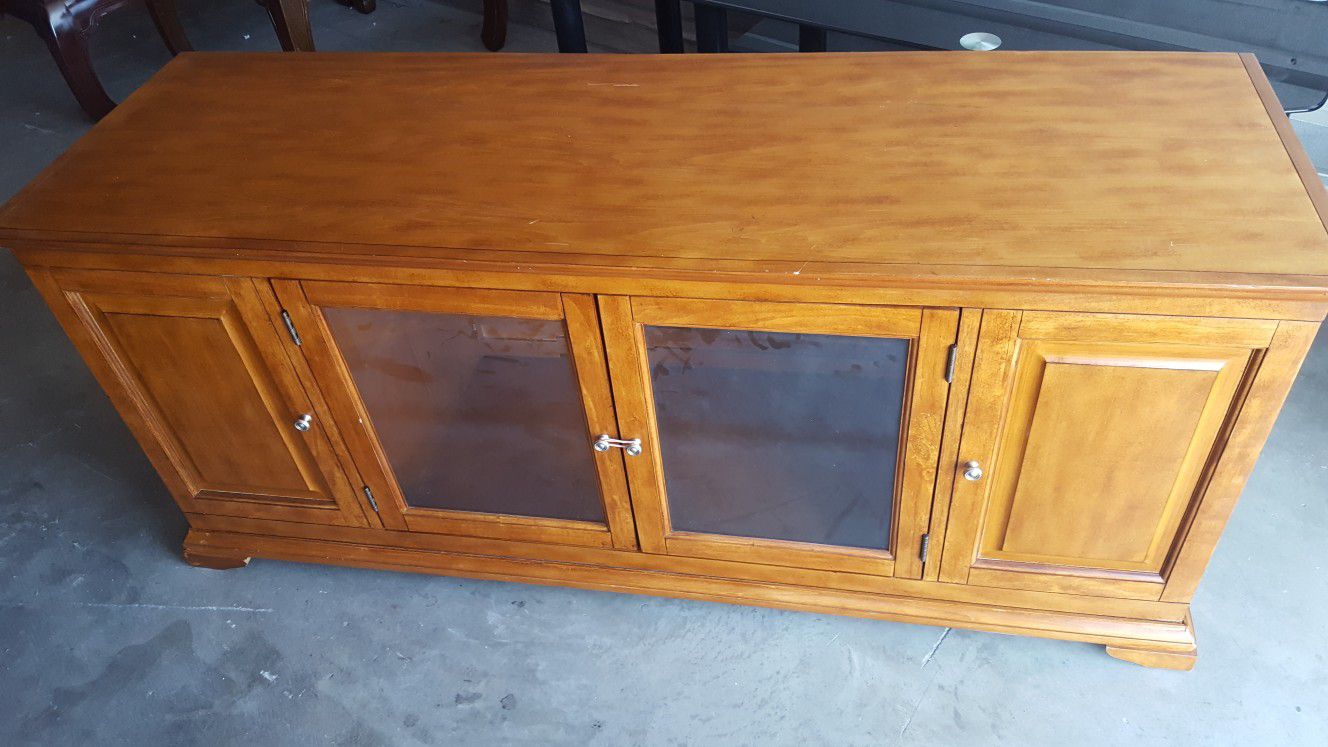 Beautiful Wooden TV Stand with side shelves