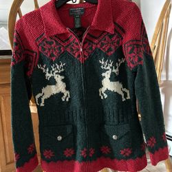 Ralph Lauren  Cardigan Exclusive Hand Knit  Zipper Up Moose  Sweater  Petite