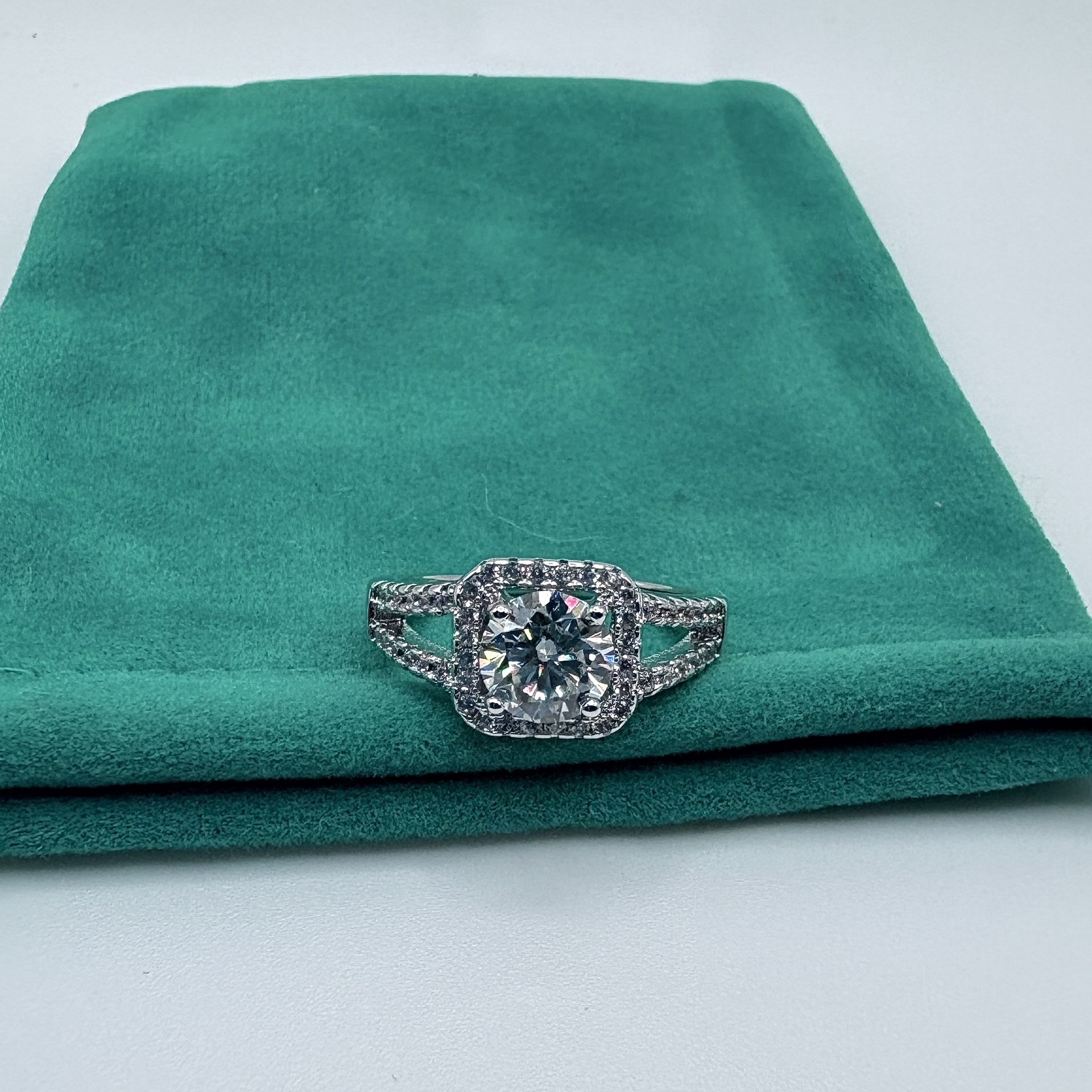 Certified 1 Carat Moissanite Halo Ring- Size 6, 14K White Gold plated