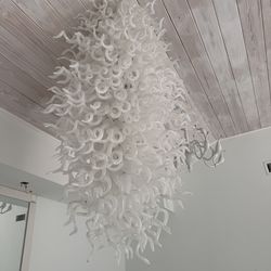 Murano-Style White Glass Chandelier