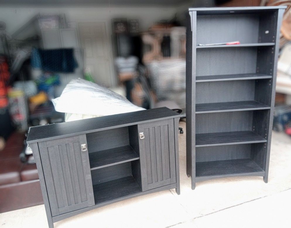 Storage Cabinet with Doors And 5 Shelf Bookcase In Vintage Black