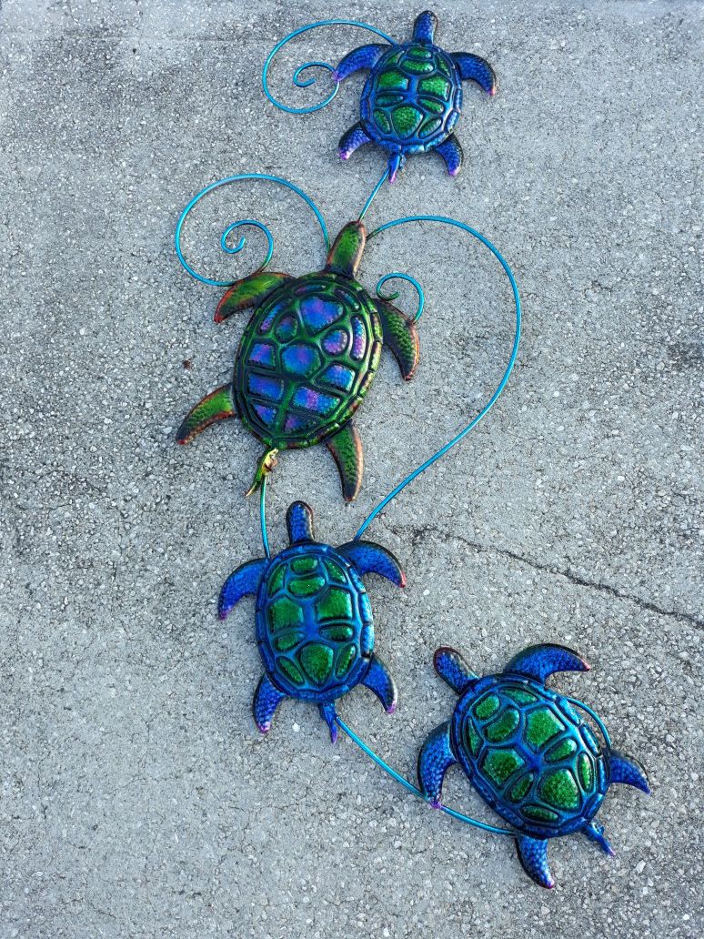 Colorful metal sea turtle wall art