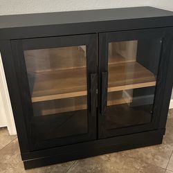 (NEW) 36” Wide Black Display Cabinet w/ Glass Doors