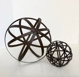 2 Brown Decorative Metal Balls | Home Decor Accents
