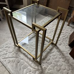 Modern Brass & Glass Side Table – Sleek Geometric Design