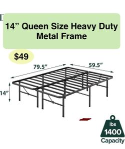 14 “ Queen Metal Bed Frame, No Box Spring Needed, Black, Quick Assembly SmartBase® Mattress Foundation, Heavy Duty Sturdy Steel, Eco-Friendly Packagin