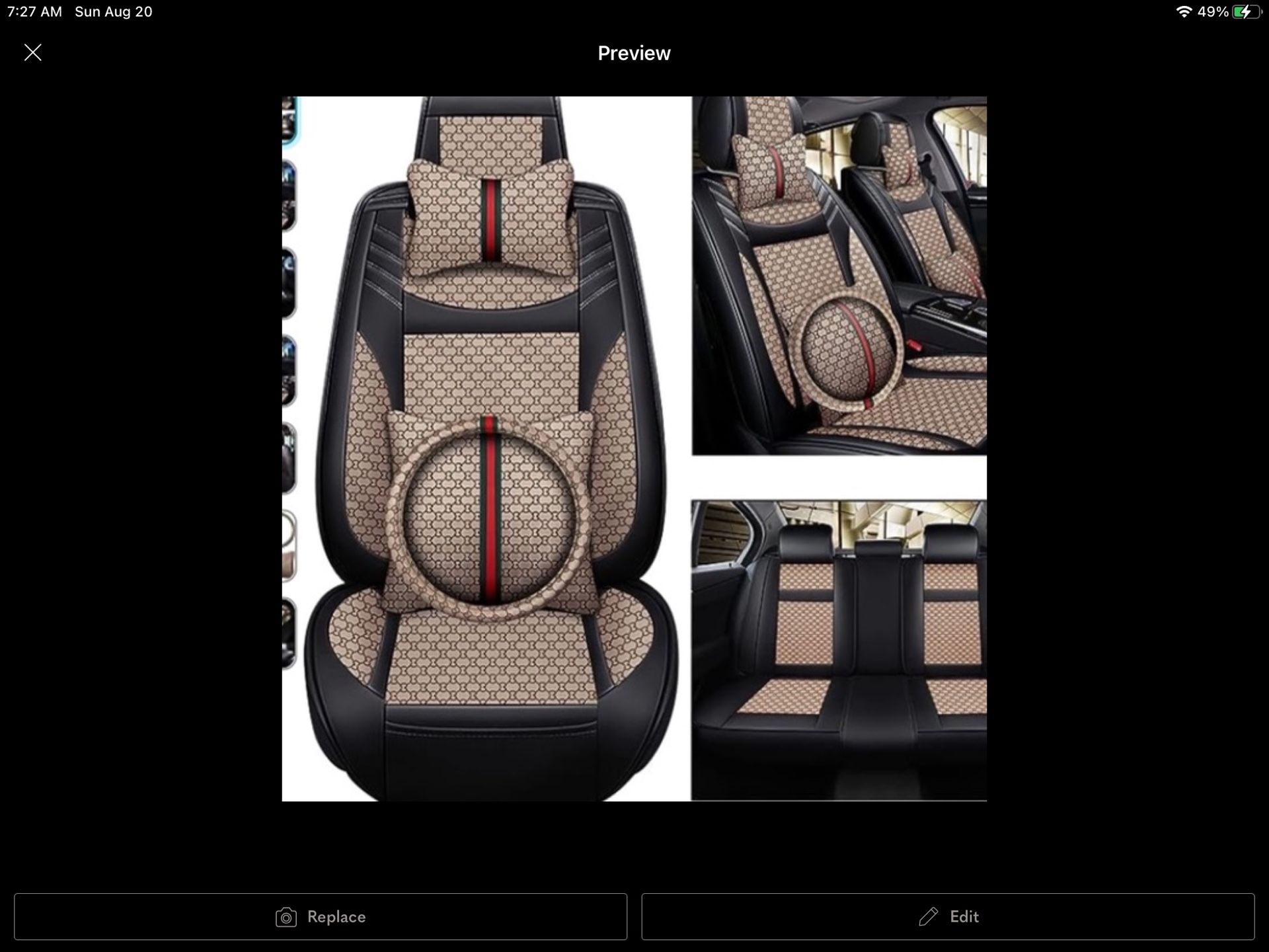 Gucci Car Seat Covers Full Set Faux Leather Universal Fit, not authentic, NEW