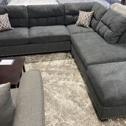 Brand New Gray Velvet Sectional Sofa Couch With Storage Ottoman